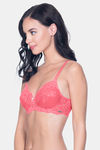 Amante Padded Non Wired Full Coverage Lace Bra - Sunkist Coral — thumbnail 3